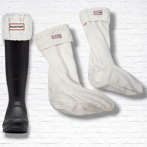 Hunter Original Tall Rubber Boot White Cable Knit Socks Size M/L (8-10)